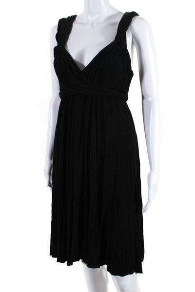 Anthropologie Womens V Neck Sleeveless Solid Flare Midi Dress Black Size Small