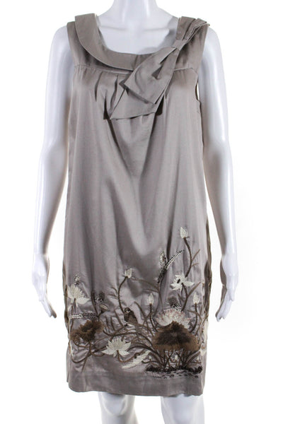 Floreat Womens Scoop Neck Bow Embroidered Floral Midi Dress Gray Size 4
