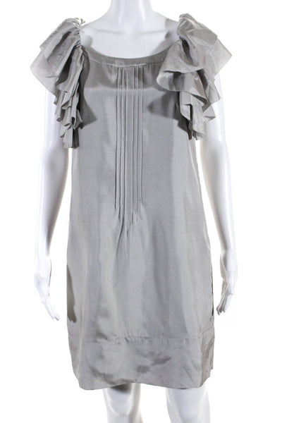 Floreat Womens Scoop Neck Ruffle Trim Sleeves Solid Midi Dress Gray Size 6