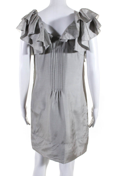 Floreat Womens Scoop Neck Ruffle Trim Sleeves Solid Midi Dress Gray Size 6