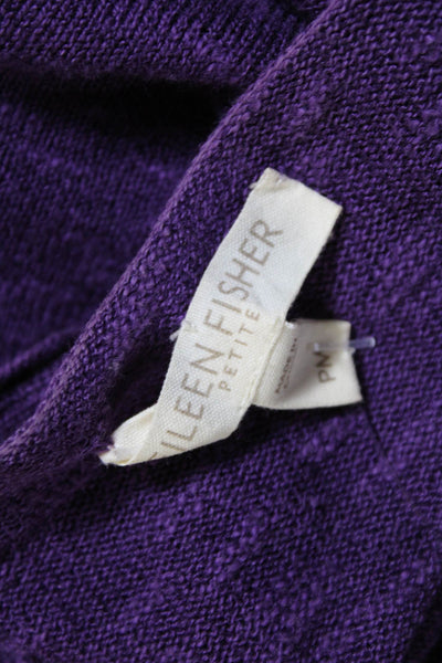 Eileen Fisher Petites Womens Ribbed Open Front Drape Hem Cardigan Purple Size PM