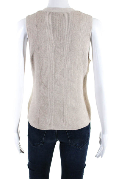 Cotton By Autumn Cashmere Womens Beige Ribbed Knit V-Neck Sleeveless Top Size M