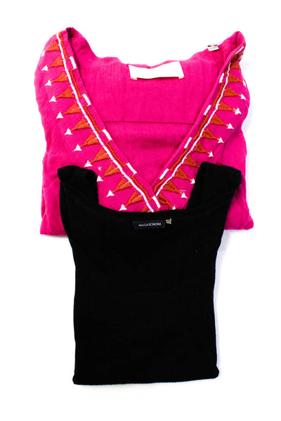 Piper Women's V-Neck Wrap Drop Sleeves Blouse Pink Black  Size M Lot 2