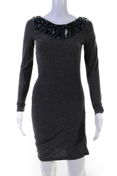 Free People Womens Long Sleeve Asymmetrical Crochet Knit Dress Gray Size XS