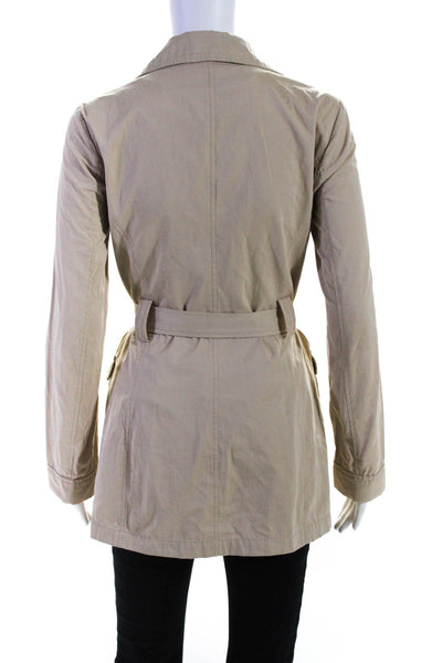 Tahari Womens Solid Hidden Button Waist Belt Soft Trench Coat Beige Size Small