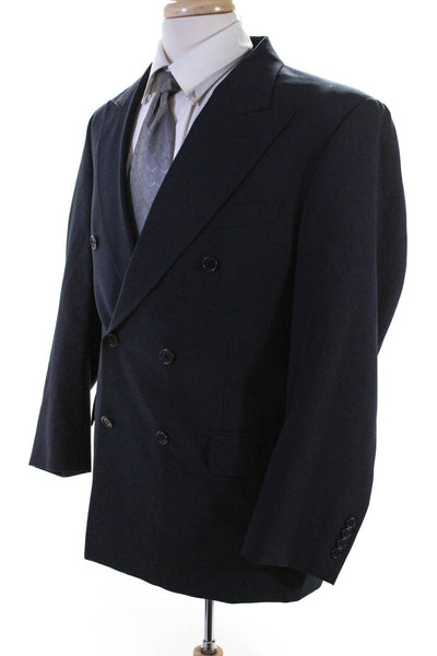 lessona Super 100's High Twist Mens Wool Double Breasted Jacket Blue Size 38