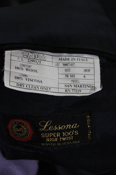 lessona Super 100's High Twist Mens Wool Double Breasted Jacket Blue Size 38