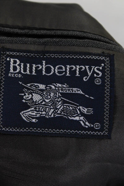 Burberry Mens Solid Flap Pocket Pure Wool Double Breasted Coat Gray Size Large