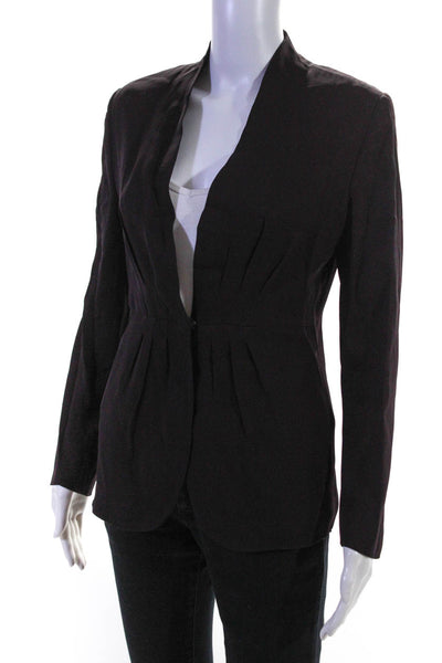 Reiss Womens V Neck Pleated Snap Blazer Jacket Dark Purple Size Extra Small