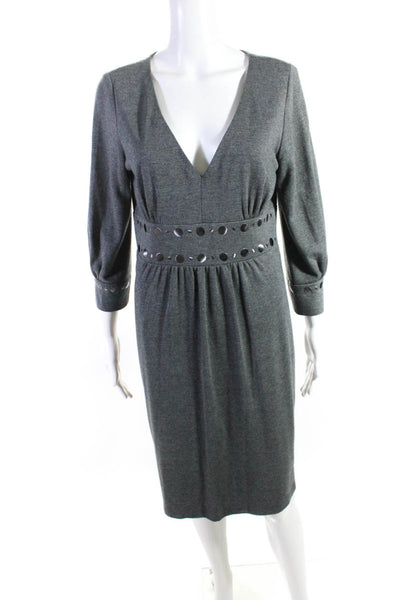 David Meister Women's Embellished 3/4 Sleeve V Neck Sheath Dress Gray Size 10