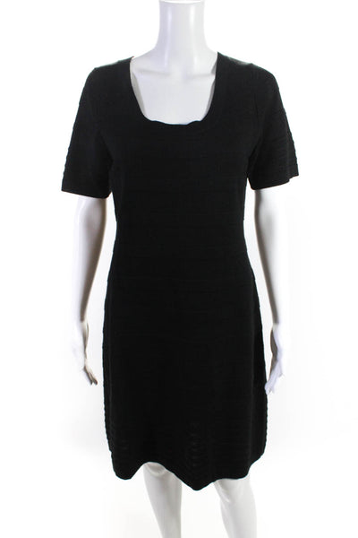Calvin Klein Women's Scoop Neck Short Sleeve Wool Sheath Dress Black Size PM