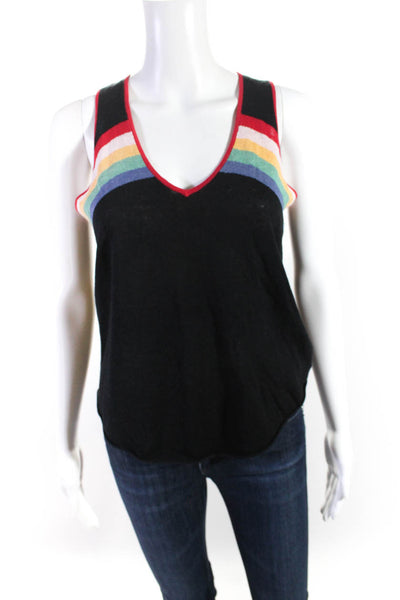 27 Miles Womens Linen Striped V Neck Tank Top Black Size Extra Small