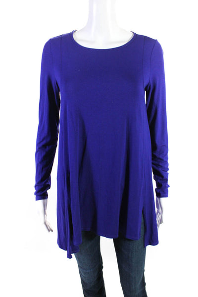 Eileen Fisher Womens Long Sleeve Split Hem Tunic Top Blouse Purple Size XS