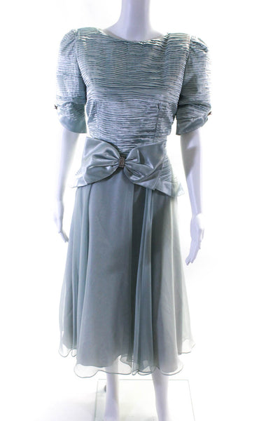 Karen Laurence Womens Jeweled Bow Waist Dress Sky Blue Size 10