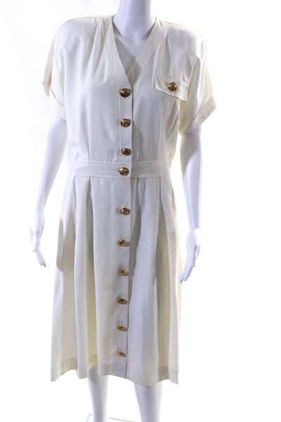 Positive Attitude Womens Button Down Short Sleeve Pleated Dress White Size 10