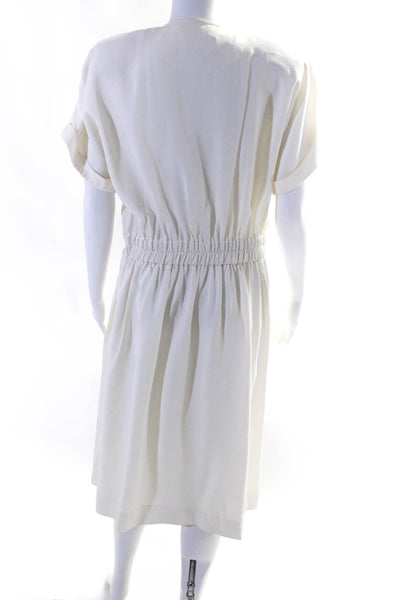 Positive Attitude Womens Button Down Short Sleeve Pleated Dress White Size 10