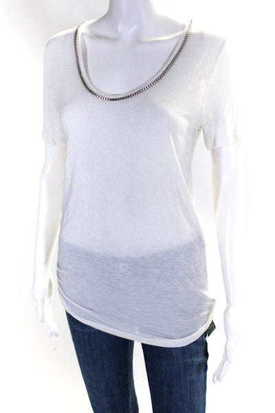 The Kooples Womens Scoop Neck Silver Tone Chain Tee Shirt Gray Size 2