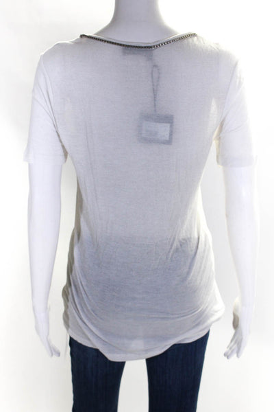 The Kooples Womens Scoop Neck Silver Tone Chain Tee Shirt Gray Size 2