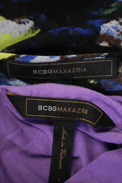 BCBGMAXAZRIA Womens Printed Mock Neck Shirts Black Purple Size Small Large Lot 2