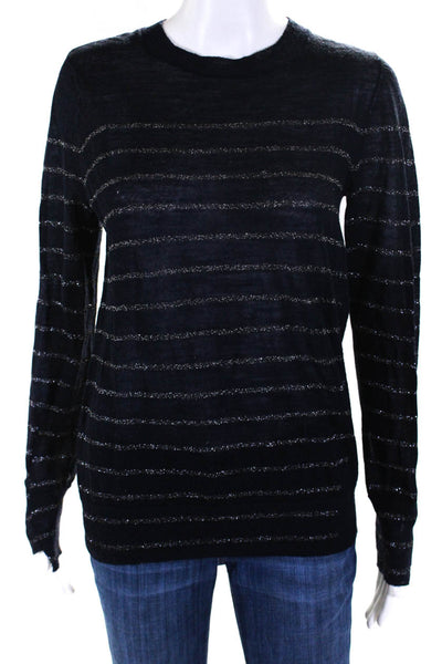 A.L.C. Womens Wool Metallic Striped Print Crewneck Sweater Top Blue Size M Lot 2