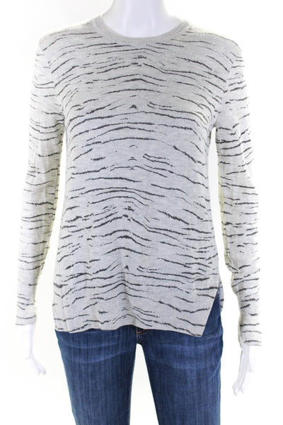 Rebecca Taylor Women's Wool Blend Animal Print Crewneck Sweater Gray Size S