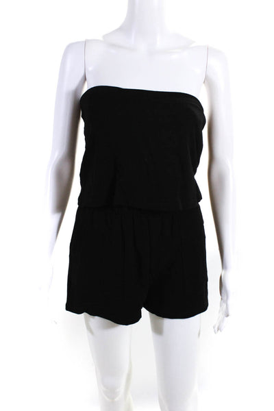 Monrow Womens Solid V Neck Sleeveless Tank Layered Low Back Romper Black Size M