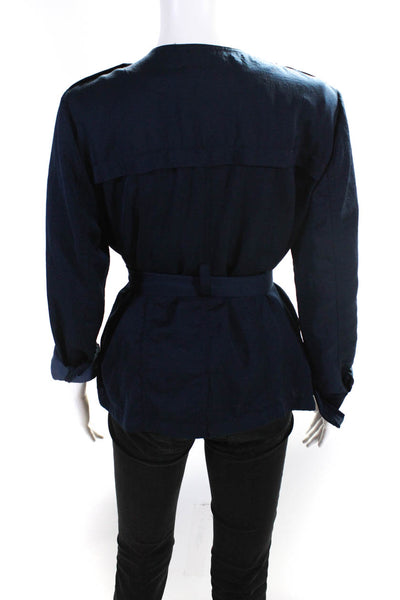 Hei Hei Womens Solid Full Zip Button Multi Pocket Front Jacket Blue Size Small