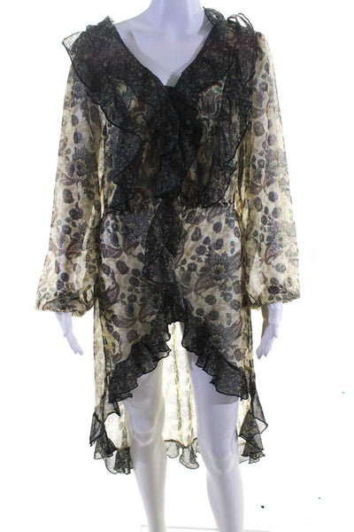 Let Me Be Womens Front Slit Ruffled Floral Cover Up Shell Dress Brown Medium