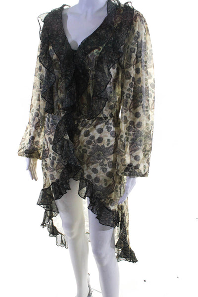 Let Me Be Womens Front Slit Ruffled Floral Cover Up Shell Dress Brown Medium
