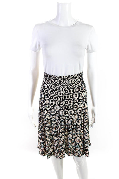 BCBGMAXAZRIA Womens Geometric Print Ruched Waist Flared Skirt Beige Black Size M