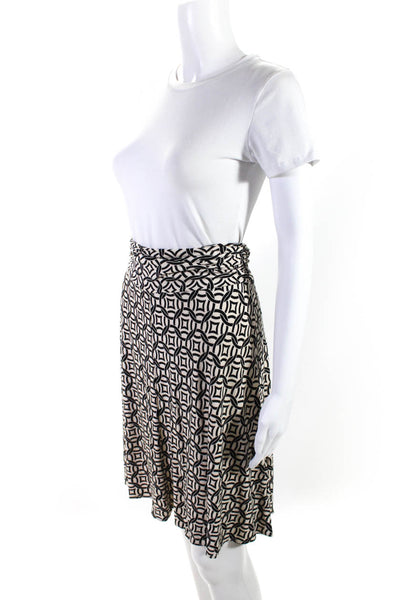 BCBGMAXAZRIA Womens Geometric Print Ruched Waist Flared Skirt Beige Black Size M