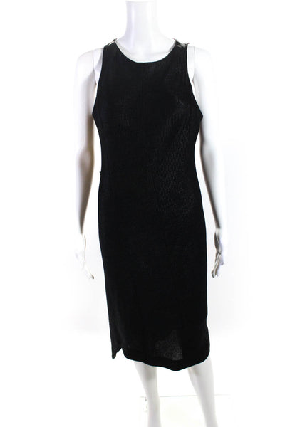Rag & Bone Womens Woven Leather Trim Sleeveless Midi Tank Dress Black Size 8
