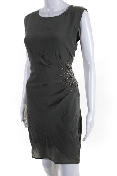 Sandro Womens Back Zip Crystal Trim Scoop Neck Mini Shift Dress Gray Size 1