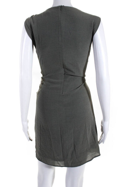 Sandro Womens Back Zip Crystal Trim Scoop Neck Mini Shift Dress Gray Size 1