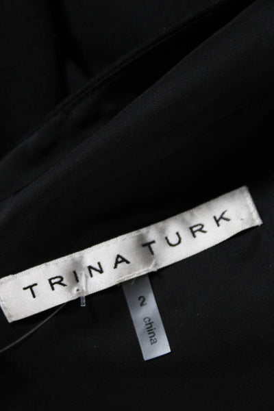 Trina Turk Womens Back Zip Sleeveless V Neck Short Sheath Dress Black Size 2
