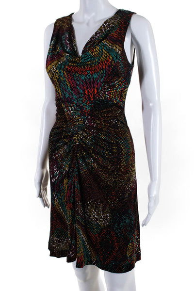 Trina Turk Womens Back Zip Draped Motif Short Silk Dress Multicolored Size 2