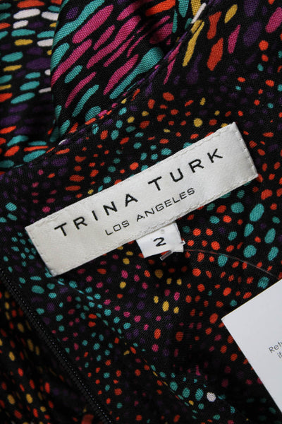 Trina Turk Womens Back Zip Draped Motif Short Silk Dress Multicolored Size 2
