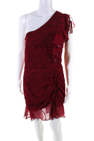 Karina Grimaldi Women's Printed One Shoulder Ruffle Mini Dress Red Size L