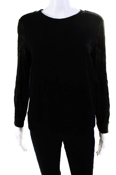 Drew Womens Cotton Patchwork Camouflage Coloblock Long Sleeve Top Black Size S