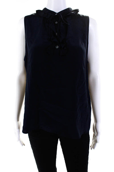 Frame Shirt Womens Ruffled Buttoned Tied Sleeveless Tank Top Blouse Navy Size M