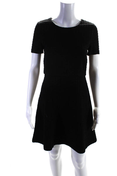 Theory Womens Back Zip Short Sleeve Crew Neck Houndstooth Dress Black Size 2