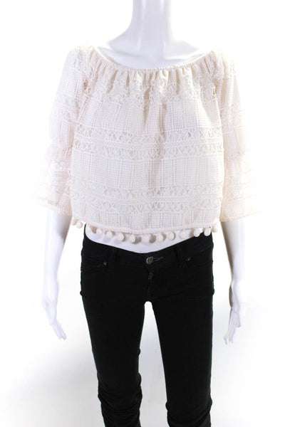 Tularosa Womens Lace Off The Shoulder Long Sleeve Blouse Top Ivory Size M