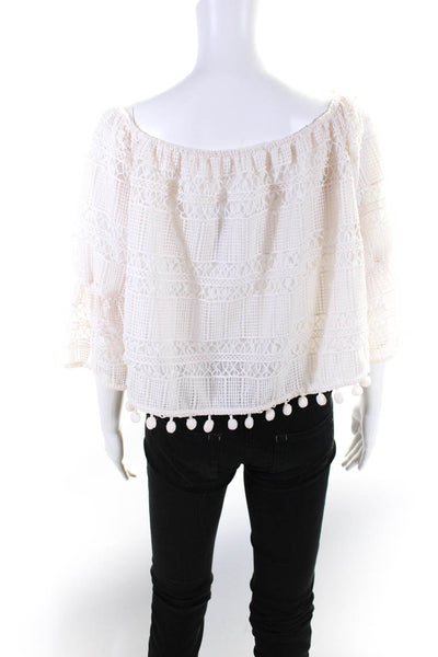 Tularosa Womens Lace Off The Shoulder Long Sleeve Blouse Top Ivory Size M