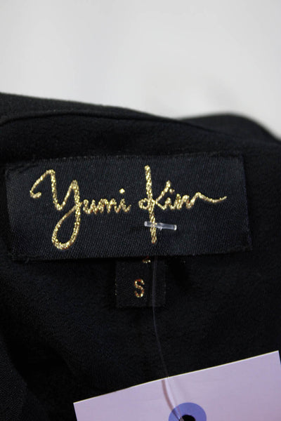 Yumi Kim Womens Crepe Woven V-Neck Long Sleeve Blouse Top Black Size S