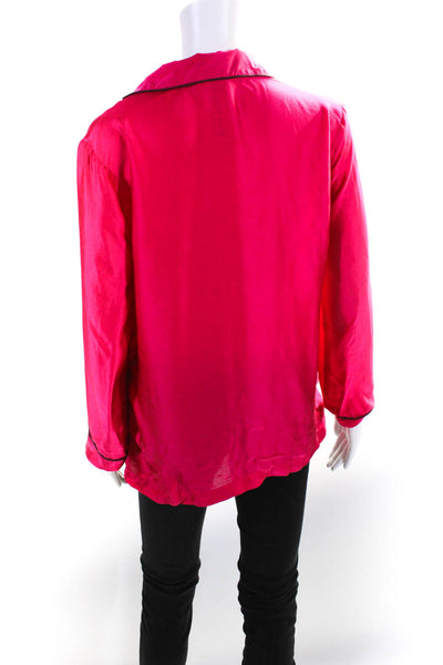 Floreat Womens Silk Charmeuse Collared Button Up Blouse Top Pink Size S