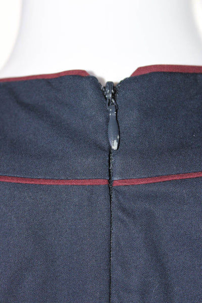 Derek Lam Womens Navy Red Trim Detail Cotton V-Neck Peplum Blouse Top Size 6