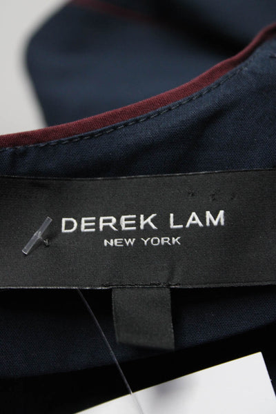 Derek Lam Womens Navy Red Trim Detail Cotton V-Neck Peplum Blouse Top Size 6