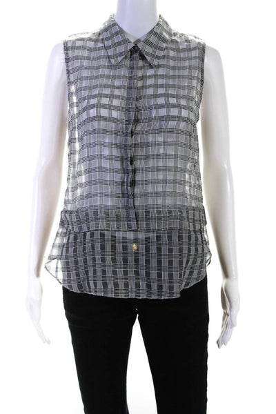 ALC Womens Gray Cotton Plaid V-Neck Sleeveless High Low Blouse Top Size 8