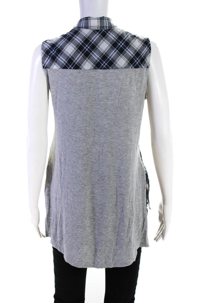 Drew Womens Blue Cotton Plaid Collar Sleeveless High Low Blouse Top Size S