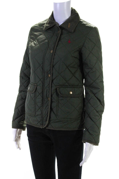 Jack Wills Womens Army Green Quilted Mock Neck Full Zip Coat Jacket Size 2